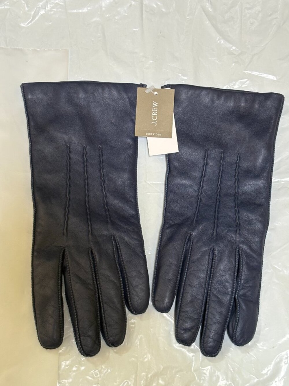 J Crew Navy Leather Gloves Sz M $149